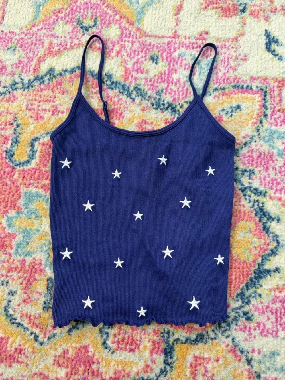 Fornia Los Angeles Blue Star Print Cropped Tank Top Cami S/M